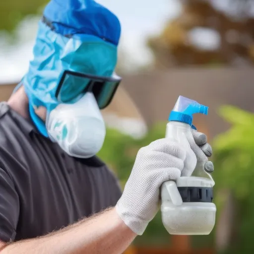 

A close-up of a professional exterminator in protective gear holding a can of insecticide, ready to tackle a pest problem.