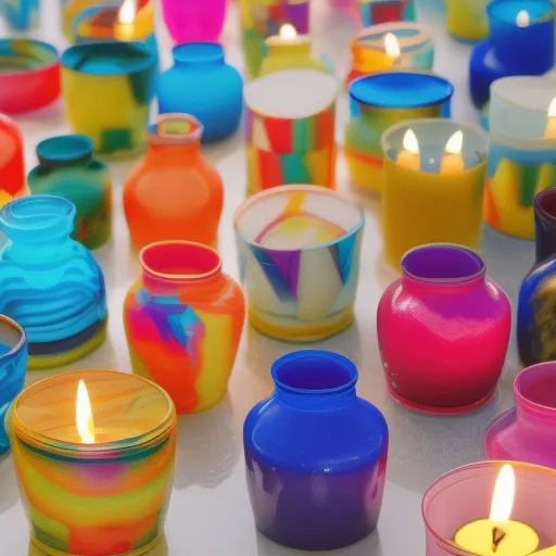 

A close-up photo of a colorful array of candles, each with unique designs and shapes, showing the creative possibilities of DIY candle making.