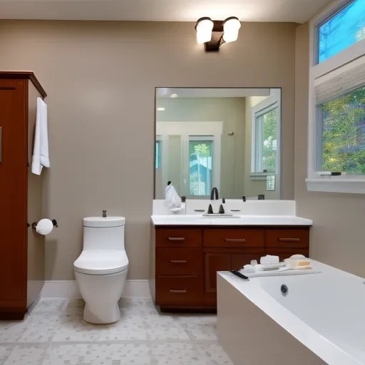 

A picture of a newly remodeled bathroom with a modern shower, sink, and vanity, showcasing the potential of a bathroom remodel.