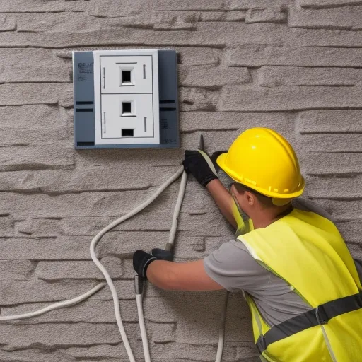 

An image of an electrician installing a GFCI outlet in a wall, with tools and materials laid out nearby.