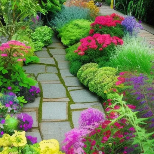 

A picture of a vibrant garden with a variety of plants and flowers, arranged in a creative way to create a beautiful and cost-effective outdoor space.