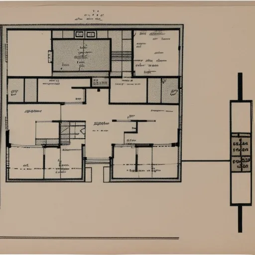 

An image of a house with a blueprint of the floor plan, showing the different rooms and how they are arranged.